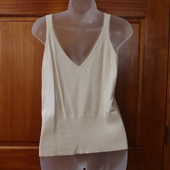 Mark Shale Cream Silk-Linen Cardigan Set ML Feminine Delicate 2-Piece - Picture 12 of 13